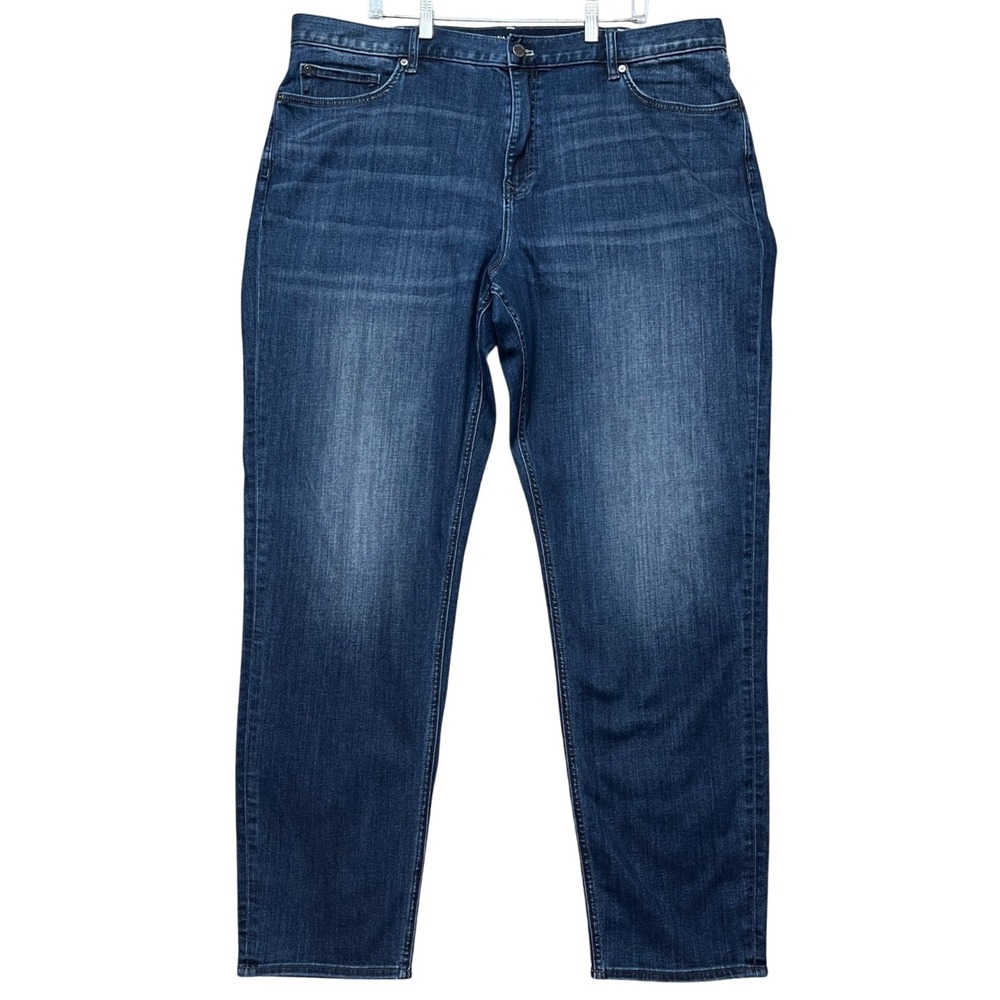 Banana Republic Traveler Jeans Mens 42x34 Dark Wash Taper Fit 5 Pocket Denim EUC